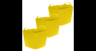 Flexibele emmer - 3x - geel - 25 liter - kunststof - vierkant - 35 x 38 cm