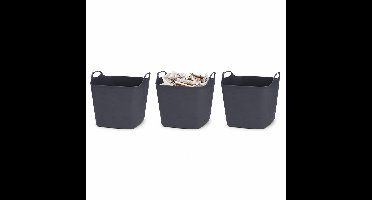 Flexibele emmer - 3x - zwart - 15 liter - kunststof - vierkant - 37 x 30 cm