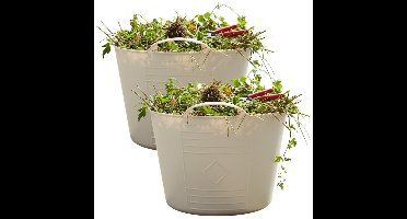 Flexibele kuip / emmer - 2x - beige - 15 liter - kunststof - 35 x 28 cm - met handvatten