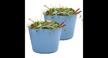 Flexibele kuip / emmer - 2x - blauw - 15 liter - kunststof - 35 x 28 cm - met handvatten