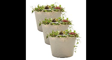 Flexibele kuip / emmer - 3x - beige - 15 liter - kunststof - 35 x 28 cm - met handvatten