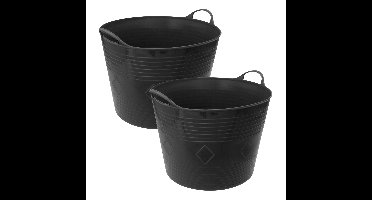 Flexibele wasmand - 2x - zwart - 40 liter - kunststof - 50 x 45 cm - met handvatten