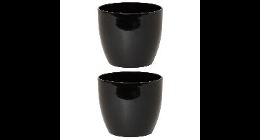 Floran Bloempot - 2x stuks - zwart - glans - keramiek - 13 x 12 cm