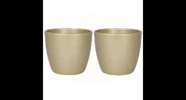 Floran Bloempot/plantenpot Boule - 2x - goud - keramiek - 15 x 13 cm