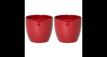 Floran Bloempot/plantenpot Boule - 2x - rood - keramiek - 10 x 12 cm