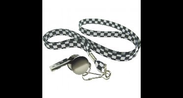 Fluitje aan lanyard - zwart/wit geblokt - Race thema - scheidsrechter fluitje - Racing