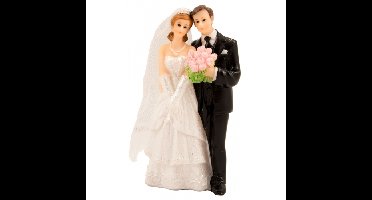 Folat Bruidspaar met boeket - 10 x 5 cm - bruiloft - huwelijk versiering - taart decoratie