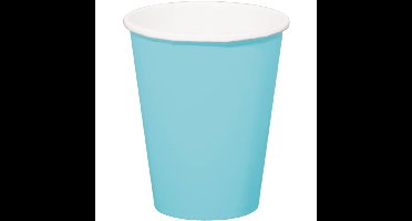 Folat Feest drinkbekers - 8x stuks - lichtblauw - papier - 350 ml - verjaardag/party