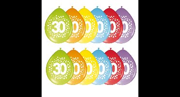 Folat party ballonnen- 30 jaar verjaardag cijfers - 24x stuks - versiering - 29 cm - feestartikelen