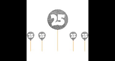 Folat Taart toppers - 5x stuks - zilver - 25 jaar - thema versiering