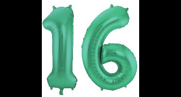 Folat Verjaardag Leeftijd folieballon - 16 jaar - groen - 86 cm - cijferballon groot