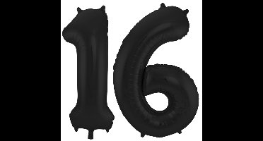 Folat Verjaardag Leeftijd folieballon - 16 jaar - zwart - 86 cm - cijferballon groot