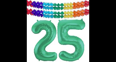 Folat Verjaardag Leeftijd folieballon - 25 jaar - groen - 86 cm - incl 2x slingers