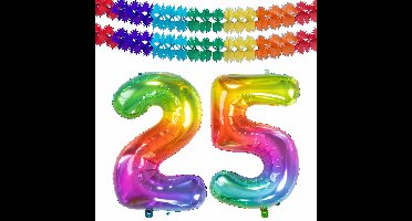 Folat Verjaardag Leeftijd folieballon - 25 jaar - multi kleuren - 86 cm - incl 2x slingers