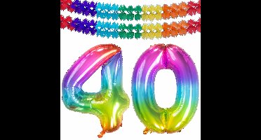 Folat Verjaardag Leeftijd folieballon - 40 jaar - multi kleuren - 86 cm - incl 2x slingers