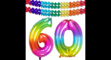 Folat Verjaardag Leeftijd folieballon - 60 jaar - multi kleuren - 86 cm - incl 2x slingers