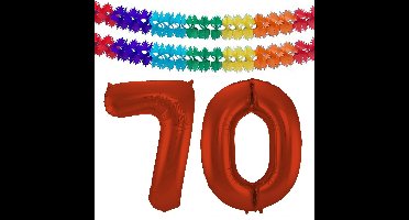 Folat Verjaardag Leeftijd folieballon - 70 jaar - rood - 86 cm - incl 2x slingers