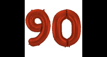 Folat Verjaardag Leeftijd folieballon - 90 jaar - rood - 86 cm - cijferballon groot