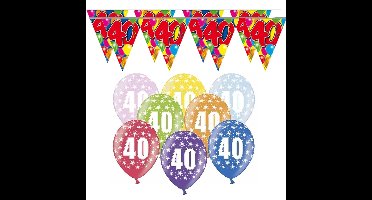 Folat Versiering pakket - 40 jaar - vlaggetjes en ballonnen - feestartikelen pakket 40e verjaardag