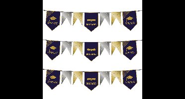 Folat Vlaggenlijn geslaagd - 3x - 6 meter - goud/zilver - papier - diploma examenfeest