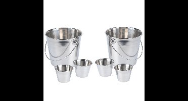 Frietbak/patat serveeremmer set - 6-delig - RVS - 11 x 11 cm