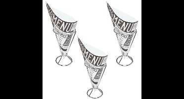 Frietzakhouders - 6x - met 40x frietzakjes - RVS/papier - 9 X 16 cm