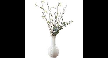 Gerimport bloemenvaas Sarayu stripe - wit - keramiek - 14 x 27 cm