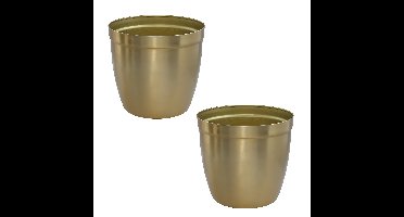 Gerimport bloempot Gea - 2x - goud - D13 cm - H12cm - metaal - tuindecoratie