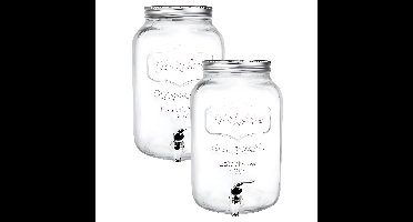 Gerimport dispenser cocktails/water/limonade - 2x - met tap - 8L - glas - zomer