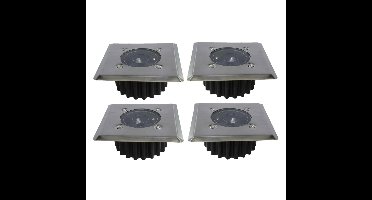 Gerimport grondspot - 8x - solar - tuinverlichting - zilver - vierkant