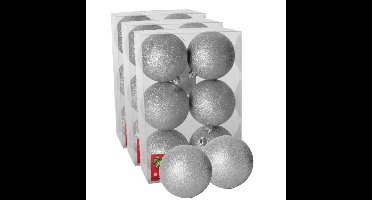 Gerimport Kerstballen - 18x - zilver - kunststof - glitters - D8 cm - kerstversiering