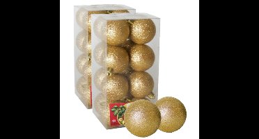 Gerimport Kerstballen - 32x - goud - kunststof - glitters - D5 cm - kerstversiering