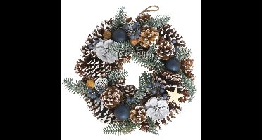 Gerimport Kerstkrans/deurkrans - 33 cm - dennenappels en versiering - dennenkrans
