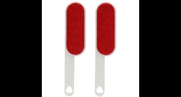 Gerimport Kledingborstel - 2x - L25 cm - wit/rood - pluizenborstel - inklapbaar