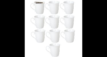 Gerimport Koffie / thee mok - sierlijk - 10x stuks - wit - 310 ml - mokken - keramiek