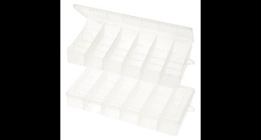 Gerimport opbergkoffertje/opbergdoos/sorteerbox - 2x - 24-vaks - kunststof - transparant - 20 x 10 x