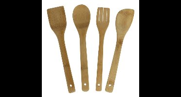 Gerimport Pollepels - 4x stuks - hout - 30 cm - keukenlepels