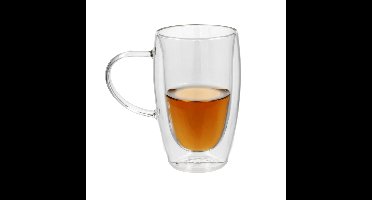 Gerimport Theeglazen Plano - 1x - dubbelwandig - borosilicaatglas - 450 ml - H15 cm - koffieglas