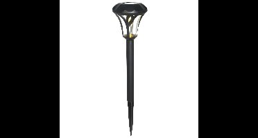 Gerimport Tuinlamp - solar - LED licht - kunststof - H38 cm - zwart - grondpin