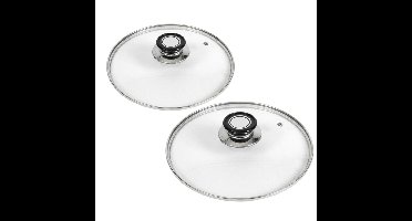 Gerimport universele glazen pannendeksels - 2x - voor dia 24 en 28 cm - keuken - met stoomgaatje