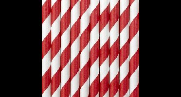 Gestreepte drinkrietjes van papier - rood/wit - 10x stuks - verjaardag drinkrietjes - 19 cm