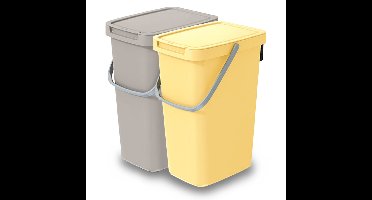 GFT/rest afvalbakken set - 2x - beige/geel - 12L - afsluitbaar - 20 x 26 x 37 cm - afval scheiden