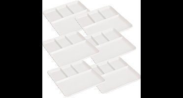 Gourmetbord - 6x - 4 vakjes - vierkant - wit - porselein - D25 cm - Fonduebord/barbecue bord