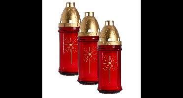 Grafkaars/gedenklicht met deksel rood 8 x 22 cm - 4x stuks - 3 dagen brandtijd - Graflichten/herdenk