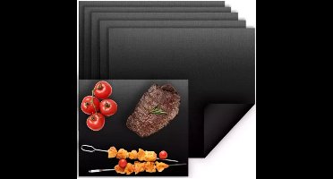 Grillmat set - 5 stuks - zwart - antiaanbak - 33 x 40 cm - geschikt voor grill / BBQ / oven