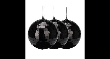 Grote discobal kerstbal /spiegel kerstbal- 3x - zwart -12 cm -kunststof