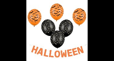 Halloween feestslinger/spandoek - 2,5 meter - oranje - van papier - incl. ballonnen