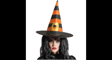 Halloween heksenhoed - Stripes - one size - zwart/oranje - meisjes/dames