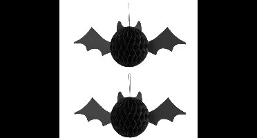 Halloween thema hangende vleermuis - 2x - zwart - papier - 45 cm
