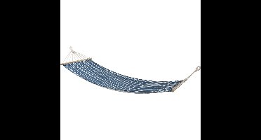 Hangmat Beach Vibes - blauw/naturel - 200 x 80 cm - met houten/touwen frame